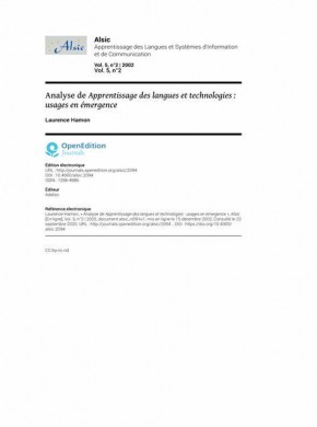 Alsic-apprentissage Des Langues Et Systems D Information Et De Communication期刊